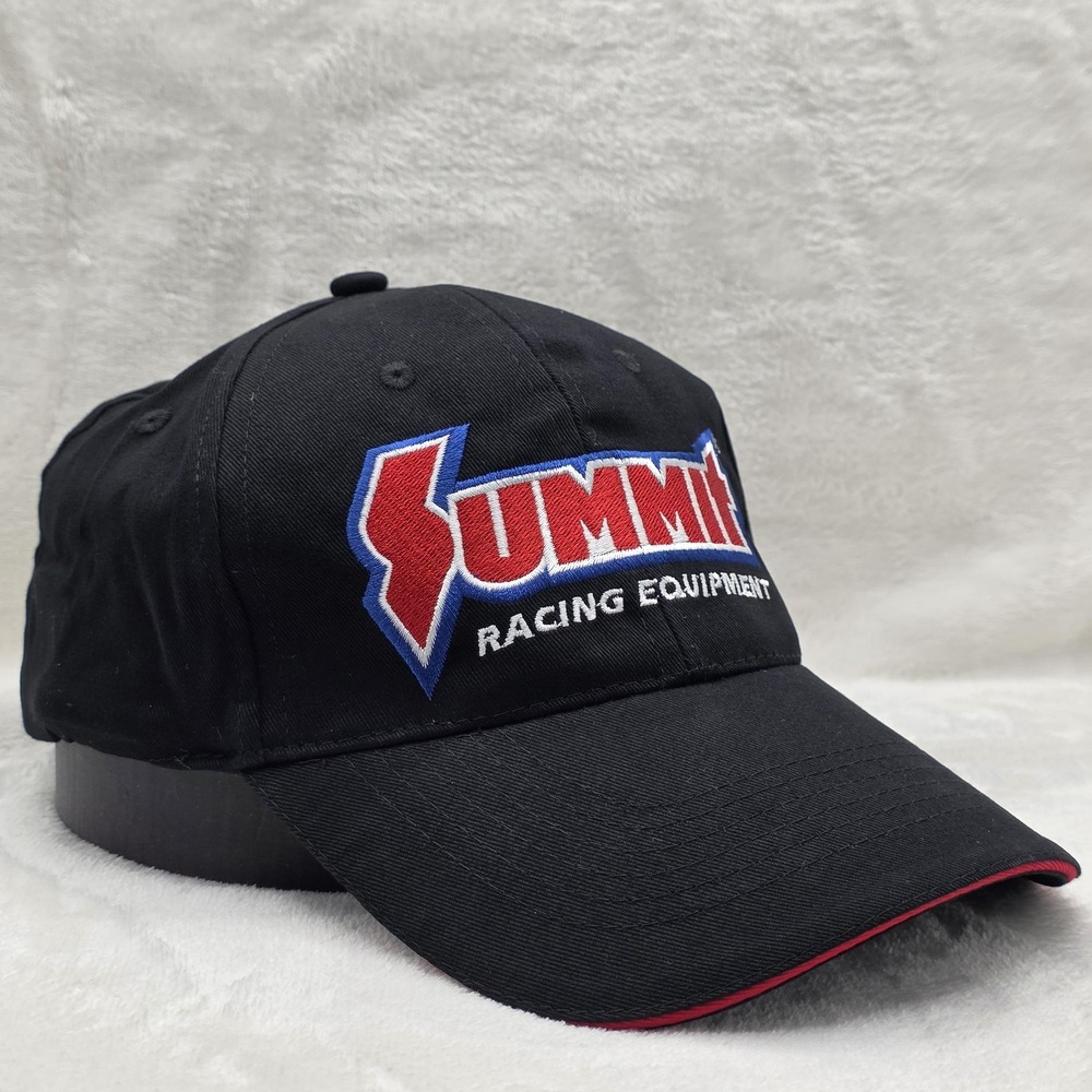 Summit Racing Hat Cap Mens Strap Back Black Red USA Flag Drag Racing Motorsports